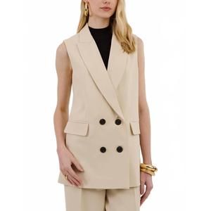 NEW UNIQUE CHIC eunice sage tailored long vest in beige